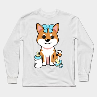 Cute orange dog Gender reveal - its a boy Long Sleeve T-Shirt